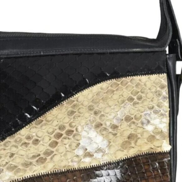 Vintage Cuero Vaca Leather Snakeskin Purse Shoulder Bag Black Patchwork - Picture 4 of 14